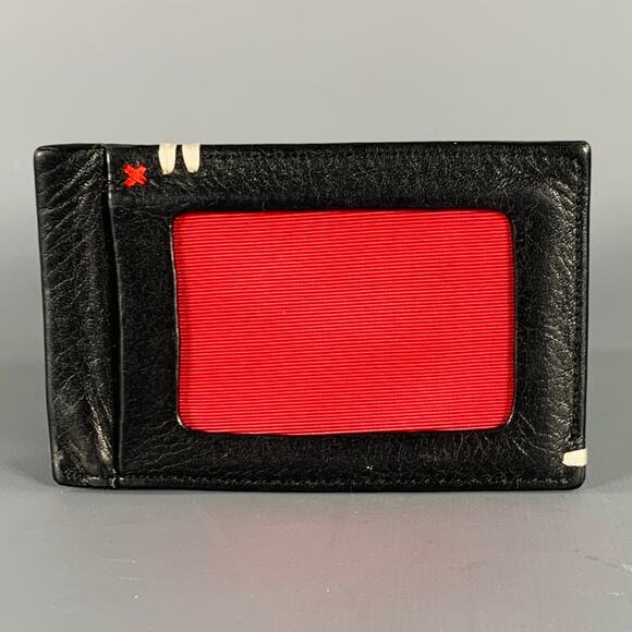 PAUL SMITH Black Red Contrast Stitch Leather Cardholder Wallet - Picture 1 of 3